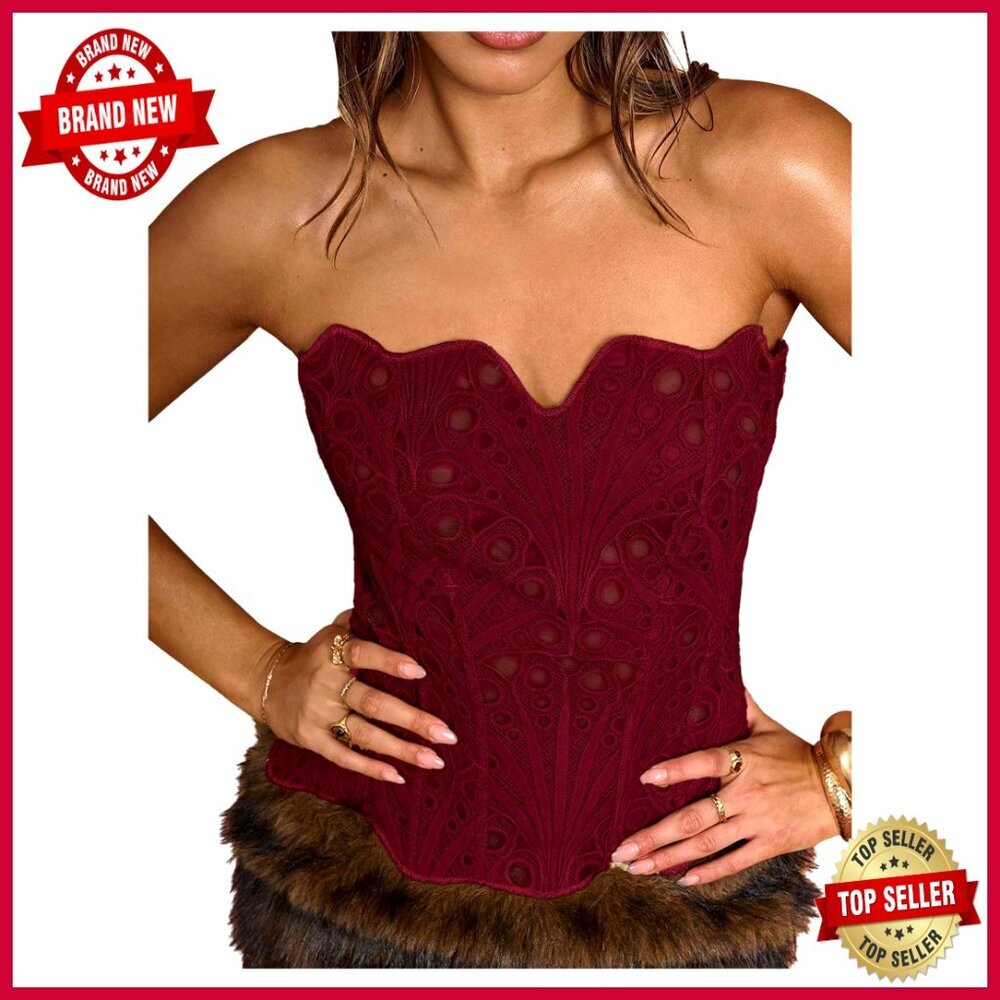 Strapless Corset Top Lace Up Back Bustier Tube Top Size Small